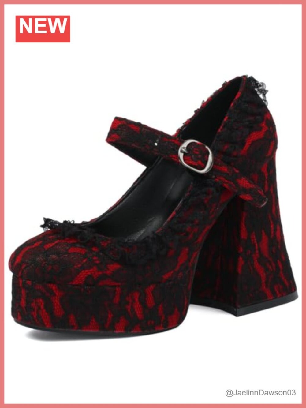 Goth Platform Mary Jane Heels Lace Flower Pumps 12cm Chunky Heel